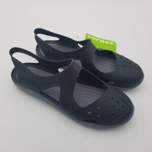 NWT Crocs Women's Swiftwater Wave Flats Sandles Black Size 9 Slip-On